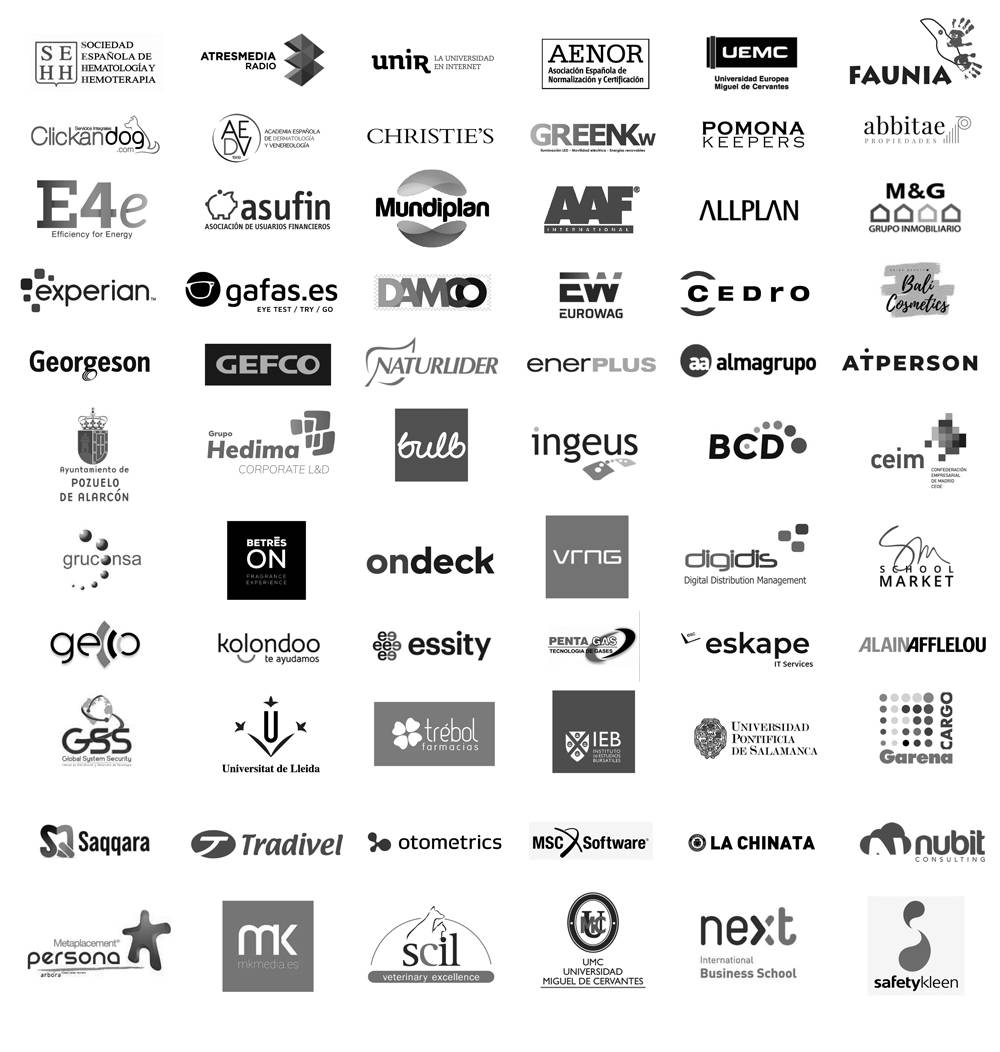 Logos de empresas e instituciones que han trabajado con DBF