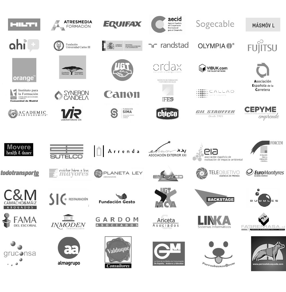 Logos de empresas e instituciones que han trabajado con DBF